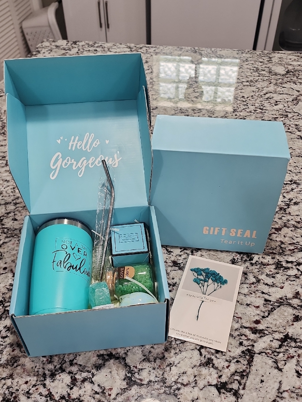 Relaxing Spa Gift Basket Set. Tumbler, Straw, Candle, Soap, Bath Ball, Bath Salt - Picture 2 of 4